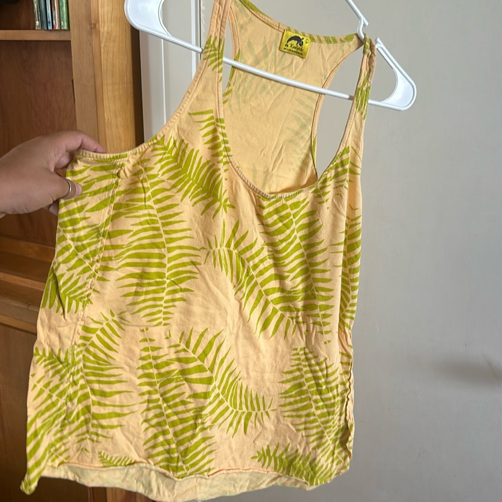 Kealopiko large top Yellow and Green Fern Print Tank Top